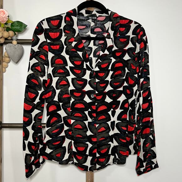 Nic and Zoe NWT Long Sleeve Red Black White‎ Button Up Blouse Size X Small - Picture 2 of 8